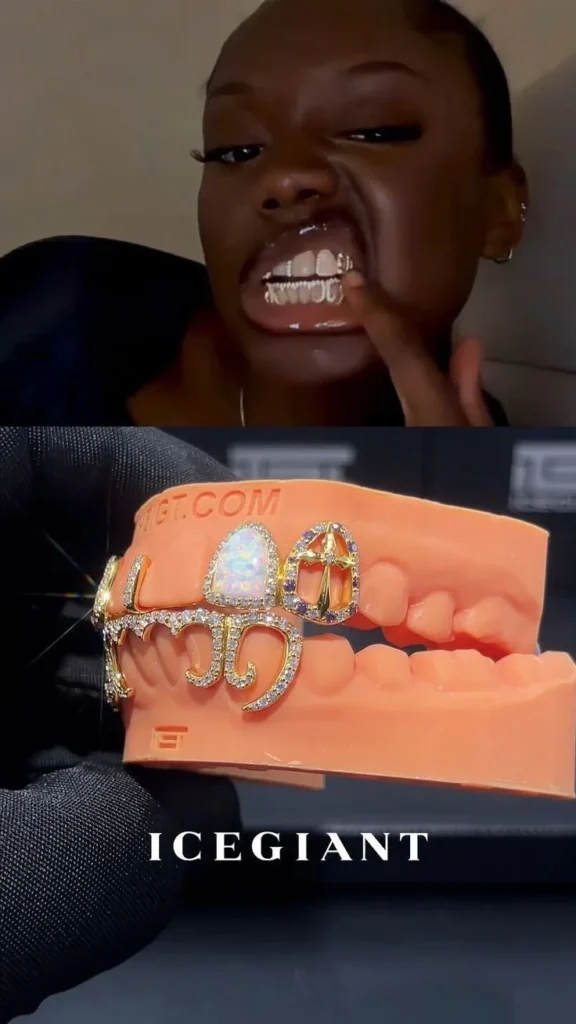 Opal and cross spacer featuring elegant Diamond Bar Grillz design