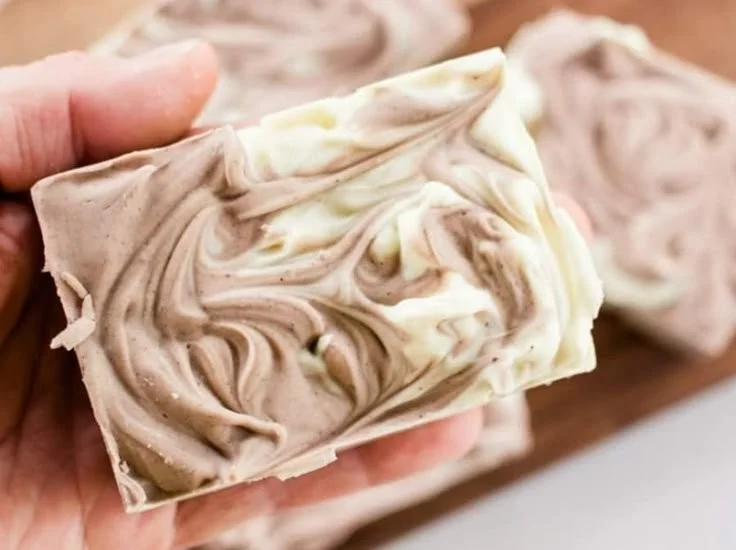 Homemade soap for men featuring cedar, mint, and clay ingredients.