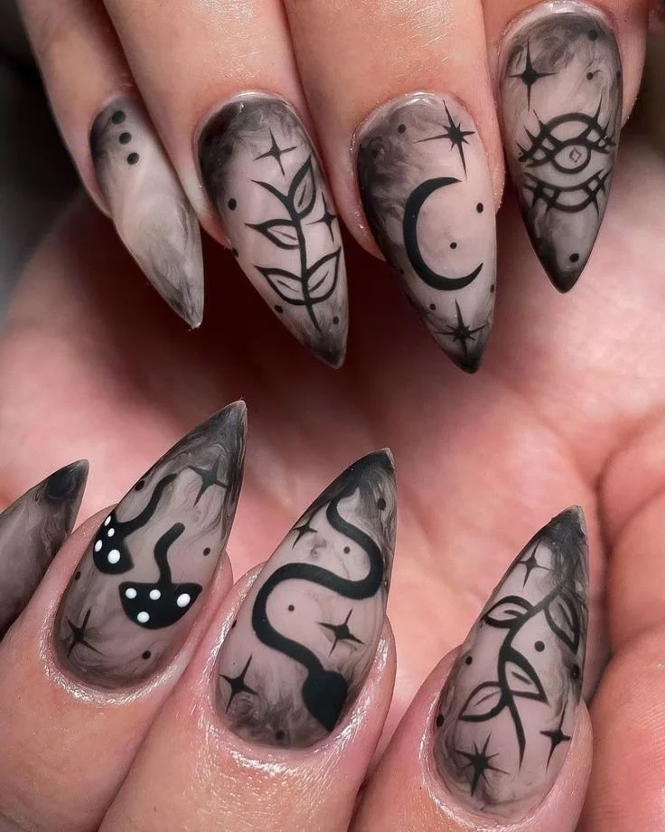 DIY short witchy nail designs for a spellbinding look