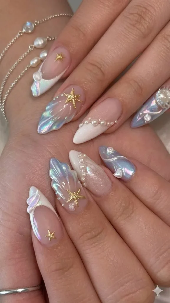 Ocean-inspired summer shell nails art for beginners tutorial