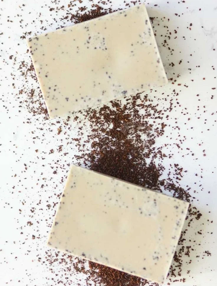 Easiest coffee melt and pour soap recipe for beginners with coffee beans.