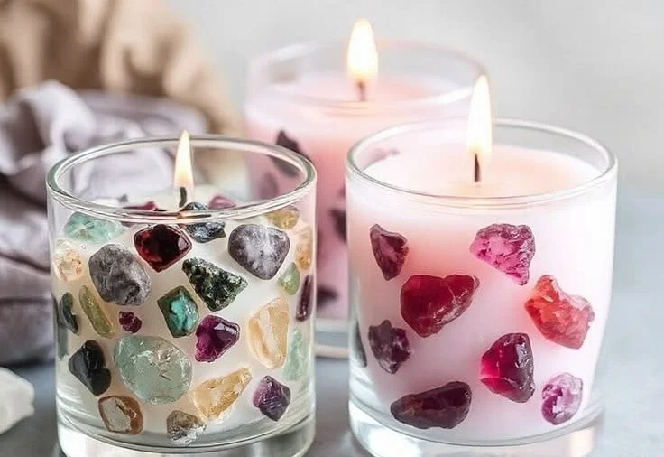 DIY candles with wax sand displayed in a creative home setting