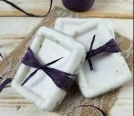 Vanilla and lavender melt and pour soap bars in decorative packaging.