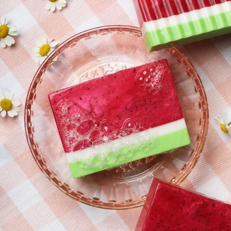 DIY watermelon soap kit for beginners with colorful soap-making ingredients
